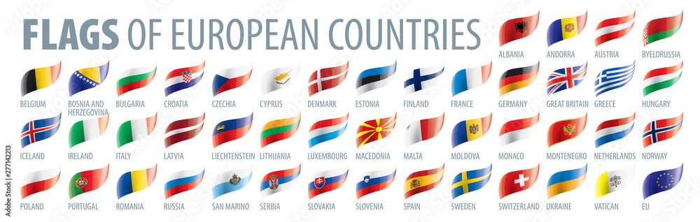 Set of flags of Europe. Vector illustration - obrazy, fototapety, plakaty 