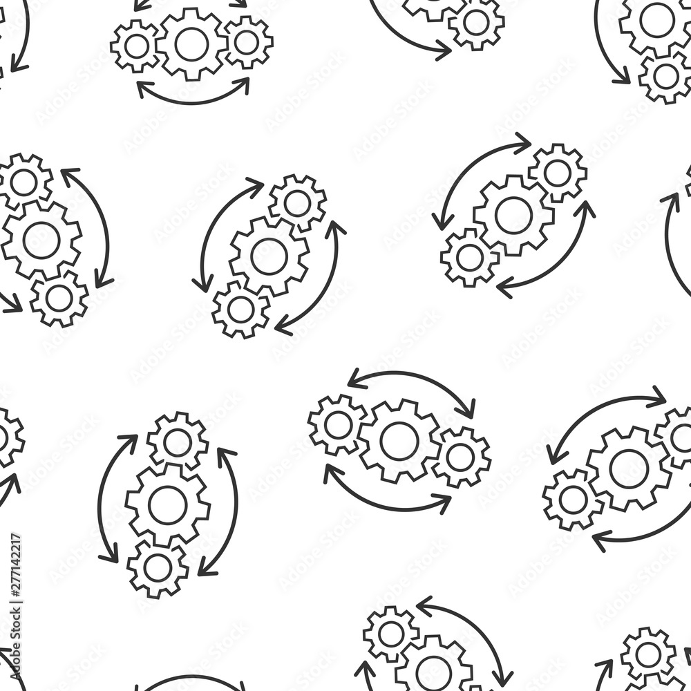 Fototapeta premium Operation project icon seamless pattern background. Gear process vector illustration on white isolated background. Technology produce business concept.