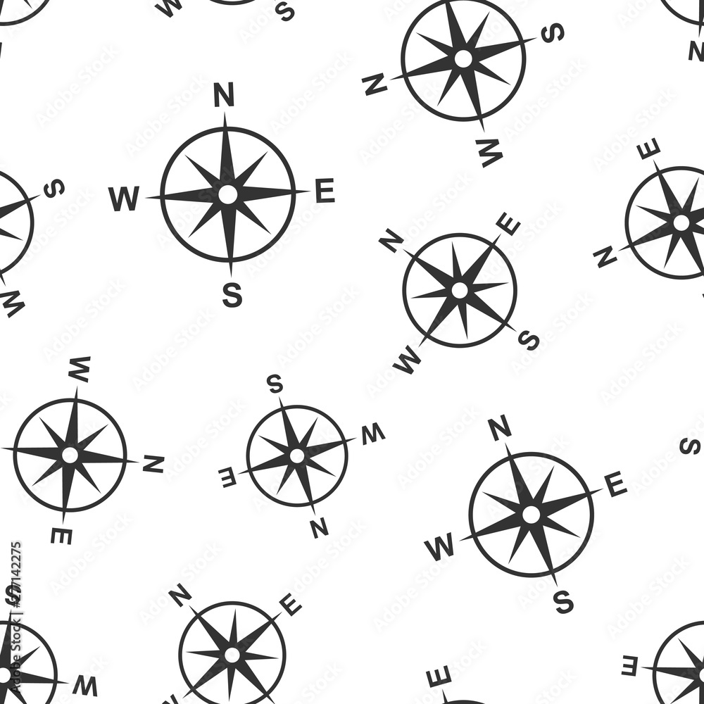 Obraz premium Global navigation icon seamless pattern background. Compass gps vector illustration on white isolated background. Location discovery business concept.