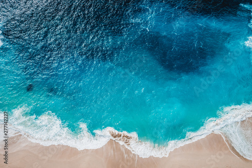 Wild beach, top view, waves