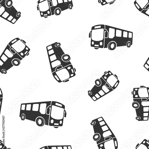 School bus icon seamless pattern background. Autobus vector illustration on white isolated background. Coach transport business concept.
