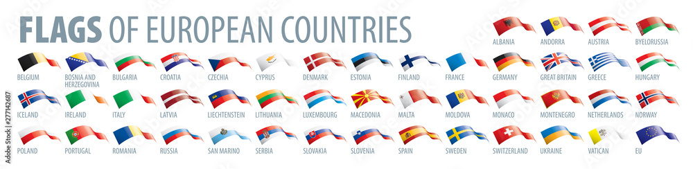 Set of flags of Europe. Vector illustration - obrazy, fototapety, plakaty 