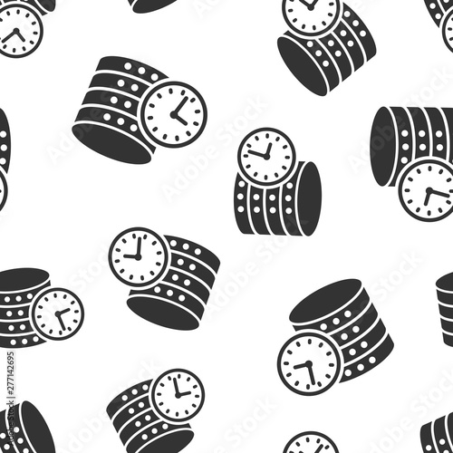 Data center icon seamless pattern background. Clock vector illustration on white isolated background. Watch business concept.