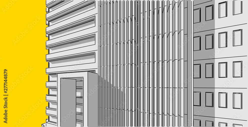 Obraz premium 3D illustration architecture building perspective lines.