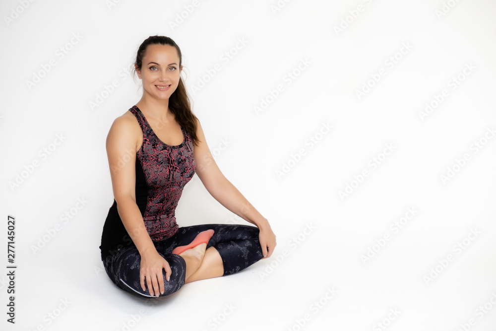 Full-length portrait on white background of beautiful pretty fitness girl woman in trendy tennis sport uniform, with different emotions in different poses, shows hands. Smiles. Stylish trendy youth. Full-length portrait on white background of beautiful pretty fitness girl woman in trendy tennis sport uniform, with different emotions in different poses, shows hands. Smiles. Stylish trendy youth.