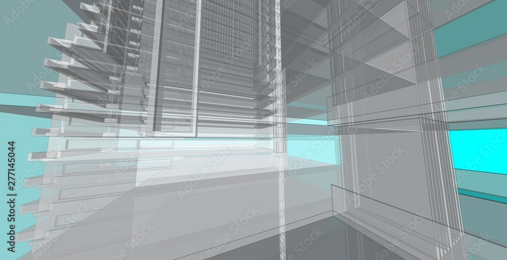 Obraz premium 3D illustration architecture building perspective lines.