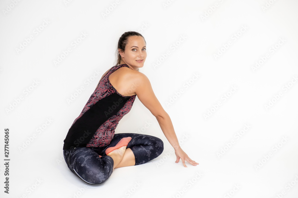Full-length portrait on white background of beautiful pretty fitness girl woman in trendy tennis sport uniform, with different emotions in different poses, shows hands. Smiles. Stylish trendy youth. Full-length portrait on white background of beautiful pretty fitness girl woman in trendy tennis sport uniform, with different emotions in different poses, shows hands. Smiles. Stylish trendy youth.