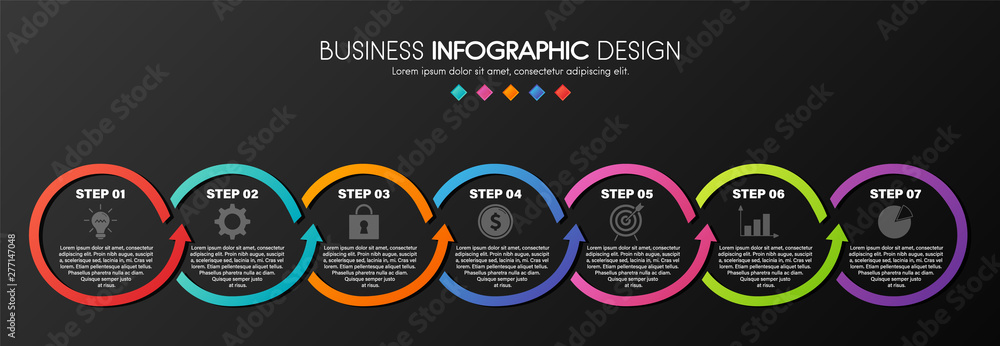 Circle infographic design with 7 options. Vector