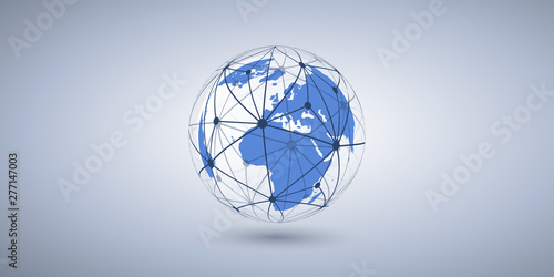 Cloud Computing and Networks Concept with Earth Globe - Abstract Global Digital Connections, Technology Background, Creative Design Element Template