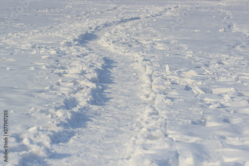 The path on the tundra in the snow