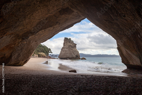 View of Te Hoho Rock, Cathedral Cove. Cathedral Cove and Te Hoho Rock are a number one tourist attraction in New Zealand in the Hahei Region. © djr-photography