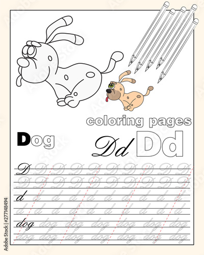 illustration_4_coloring pages of the English alphabet with animal drawings with a string for writing English letters