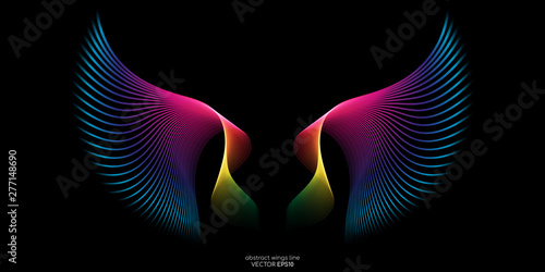 Abstract symmetry wings line rainbow colorful isolated on black background. Vector illustration.