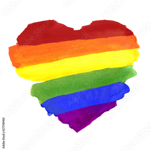 Watercolor Colorful Striped Ranbow Flag in Heart Shape