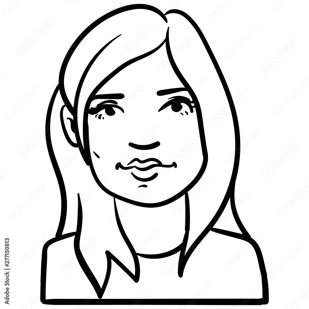 Vector drawing of a young woman with long hair. black and white ...