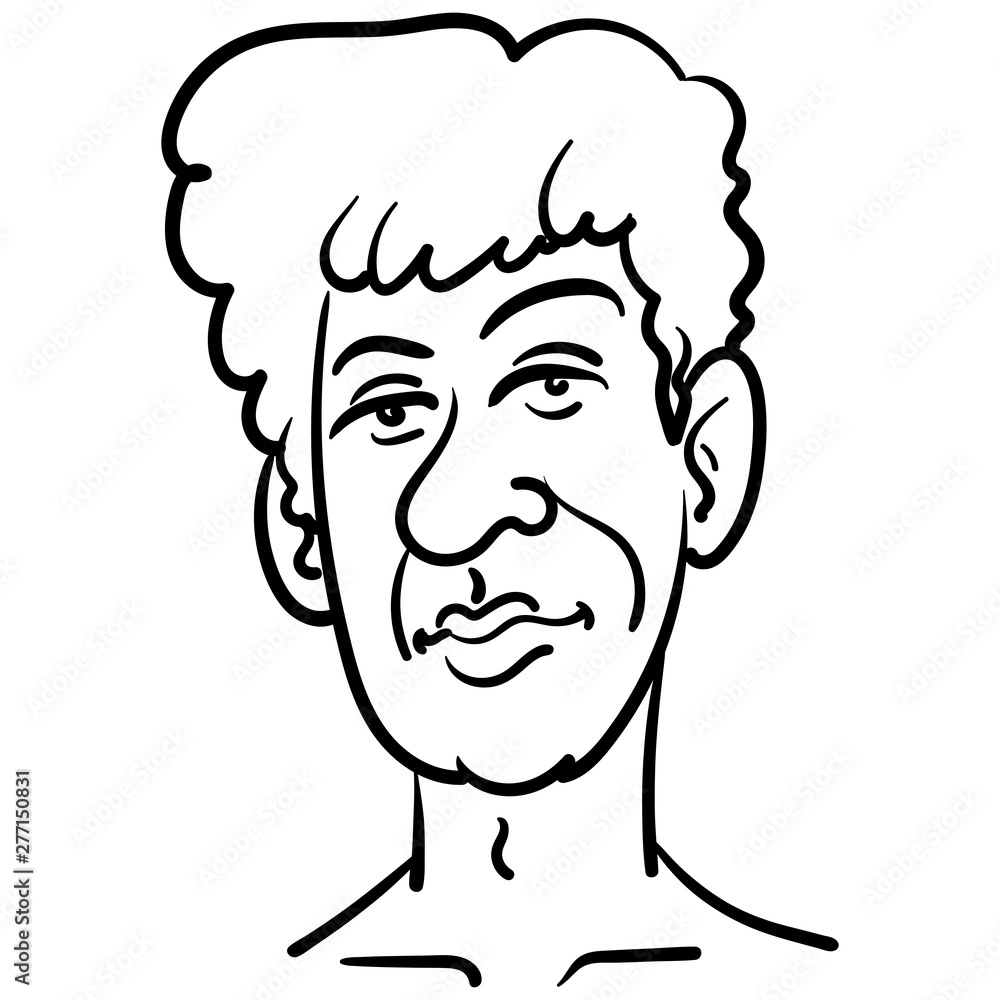 Vector drawing of a young man with curls and pout. comic, outline, black and white, face, gay, funny, doodle. Vector drawing of a young man with curls and pout. comic, outline, black and white, face, gay, funny, doodle.
