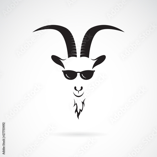 Vector of goat head wearing sunglasses. Animals.