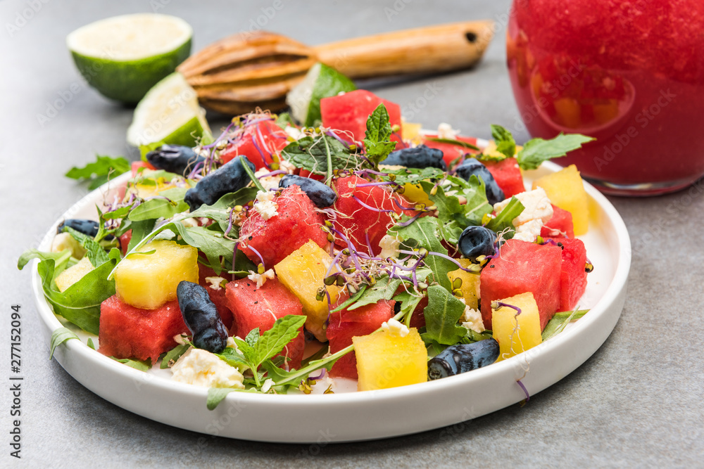 Healthy Diet,Summer Fresh Watermelon Salad with Feta Cheese,Greek Cousine
