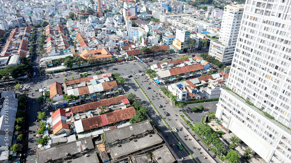 Close up the City Buildings and Roads from Aerial View, Saigon