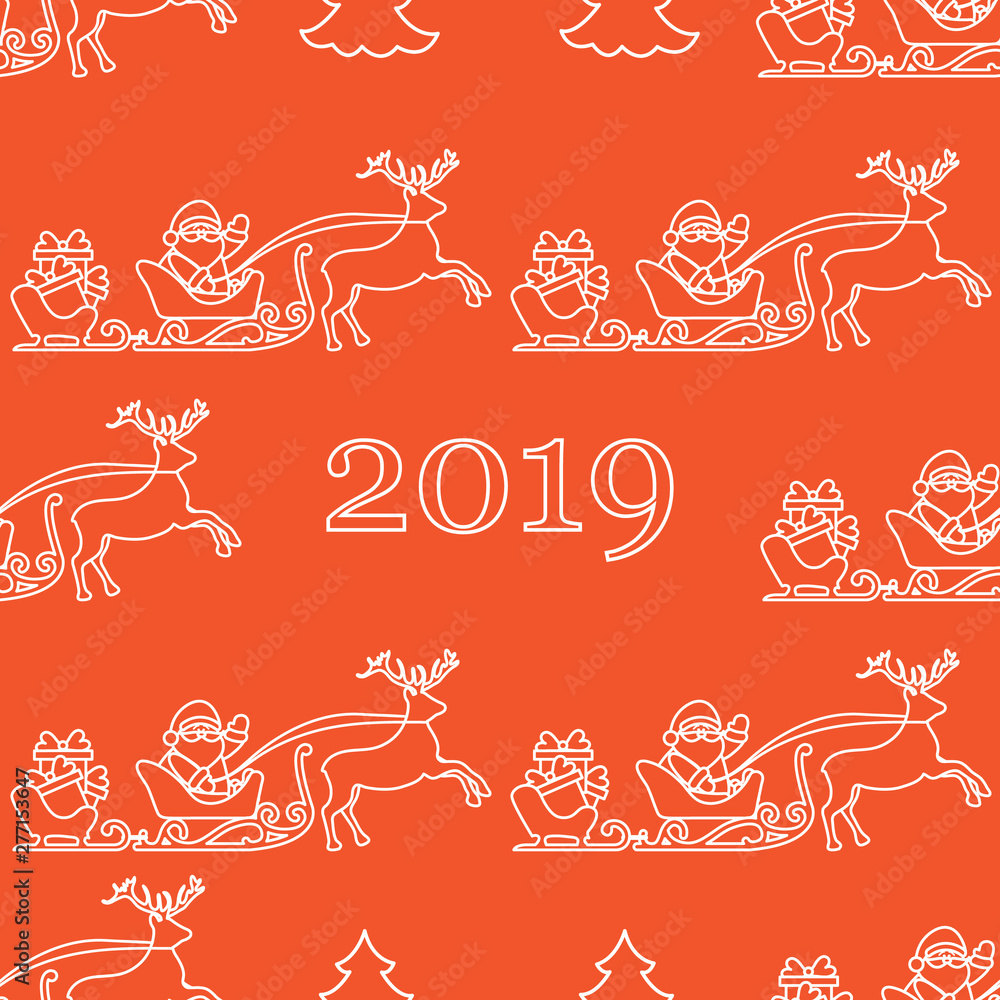 Christmas and Happy New Year 2019 seamless pattern