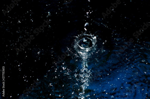 splashes of falling drop on blue-black background.