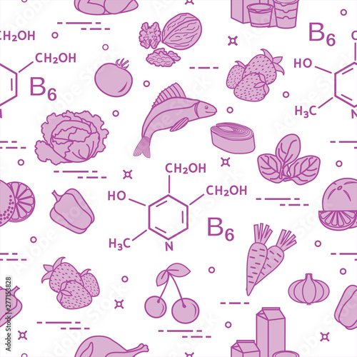 Seamless pattern with foods rich in vitamin B6.