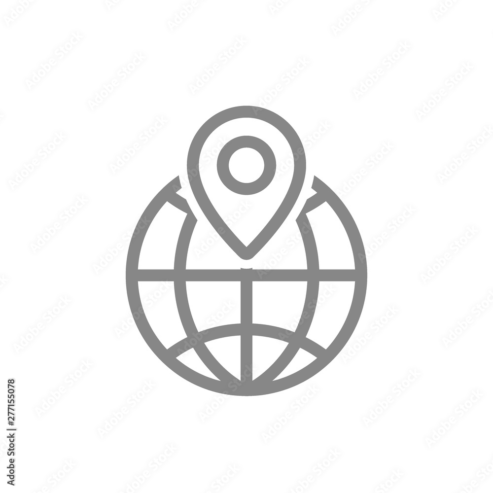 Location mark with globe line icon. Travel and map, navigation symbol and sign Location mark with globe line icon. Travel and map, navigation symbol and sign