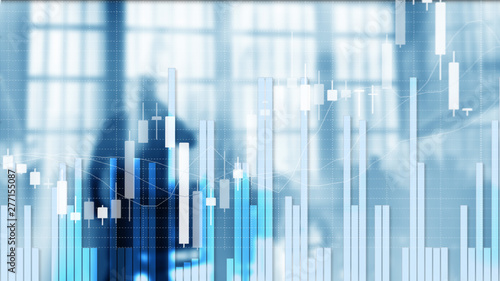 Silhouettes of Business People. Stock Market Graph and Bar Candlestick Chart.