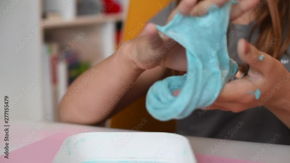 child making slime - step by step guide. playing with slime. child making slime - step by step guide. playing with slime.