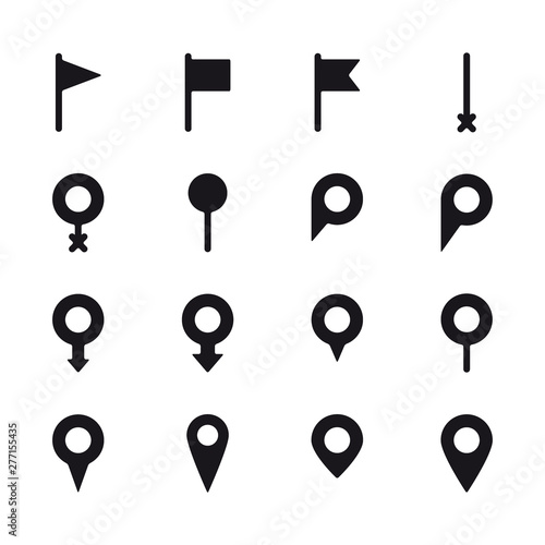 Set of different location mark symbols. Map pointer, location pin icons.