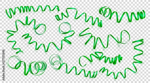 Set of realistic green ribbons on transparency background. Vector illustration. Can be used for greeting card, holidays, banners, gifts and etc.