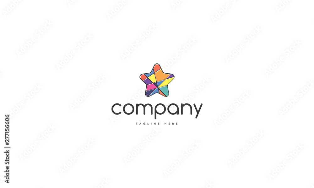 A vector logo on which is an abstract image of a star made up of colored geometric shapes. A vector logo on which is an abstract image of a star made up of colored geometric shapes.