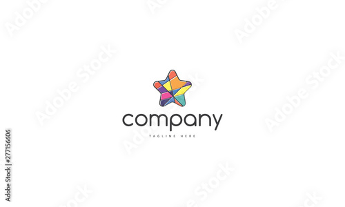 A vector logo on which is an abstract image of a star made up of colored geometric shapes.