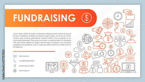 Fundraising banner, business card vector template. Crowdfunding and sponsorship. Company contact with phone, email line icons. Financing, budgeting. Presentation, web page idea. Corporate print layout