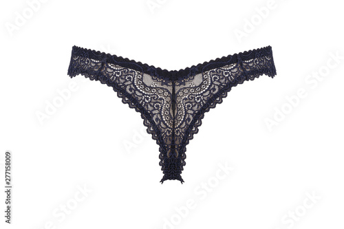 Beautiful female lacy blue panties isolated on white background. Sexy underwear
