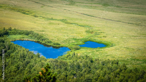 Mountain lake aerial view in Burabay National Nature Park Kazakhstan