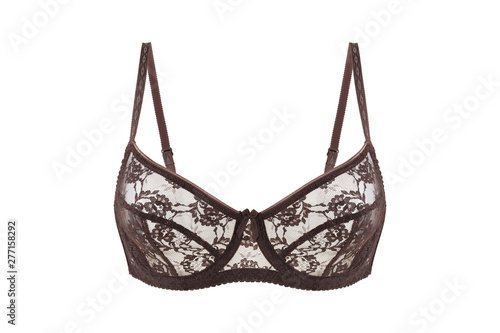 Beautiful lace brown bra isolated on white background