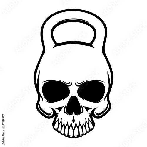 Skull in the form of a kettlebell. Design element for poster, t shirt, card, banner. Vector illustration