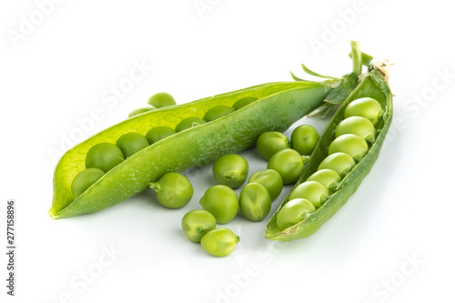 stalk of green peas on a white background