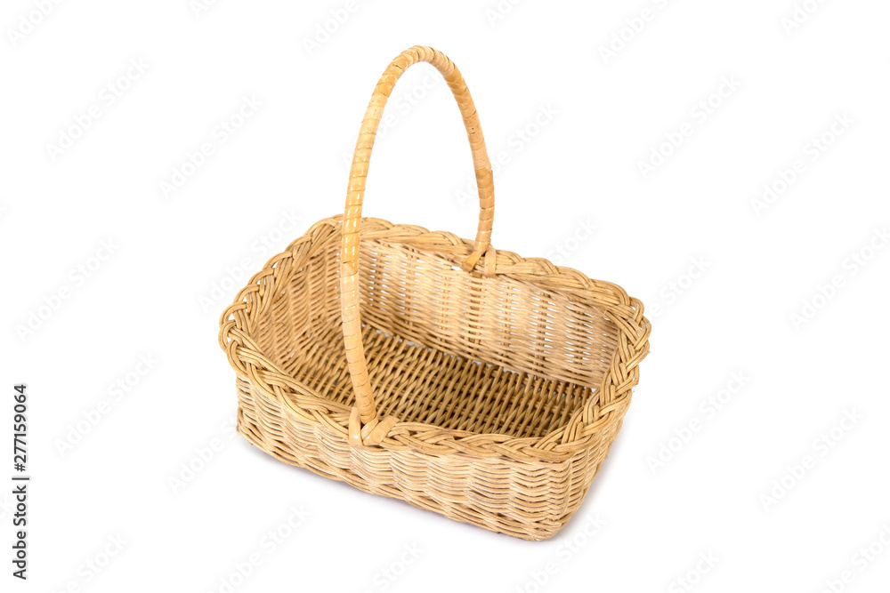 Top view weave bamboo and rattan wood tray basket with handle isolated on  white background. Wicker wooden basket isolated foto de Stock | Adobe Stock