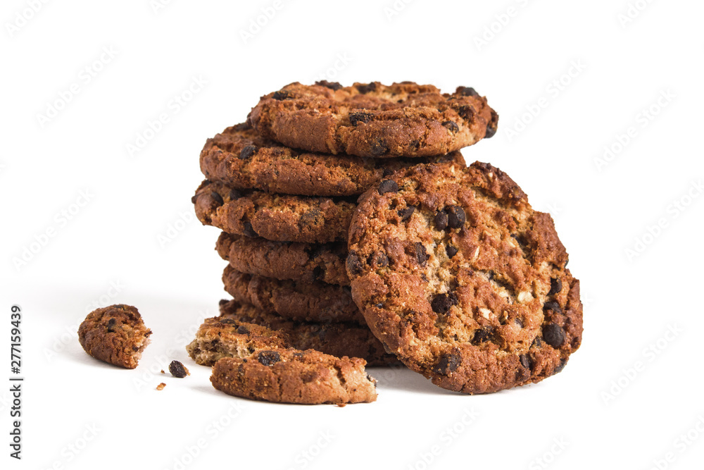 homemade chocolate cookies stack isolated on white background homemade chocolate cookies stack isolated on white background