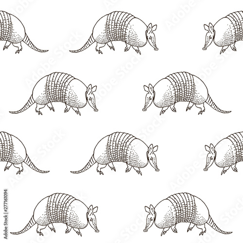 Seamless pattern with armadillos line art. 