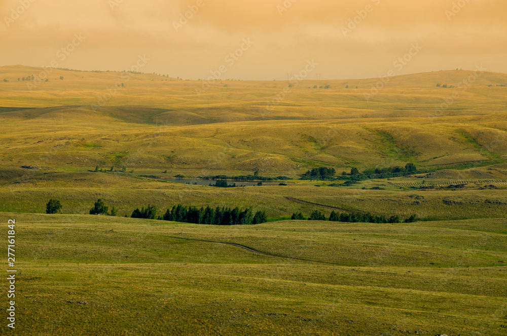 Steppe sunset hills landscape summer travel