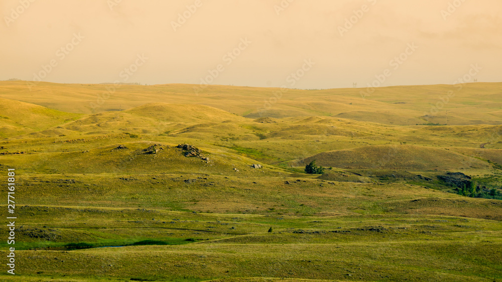 Steppe sunset hills landscape summer travel