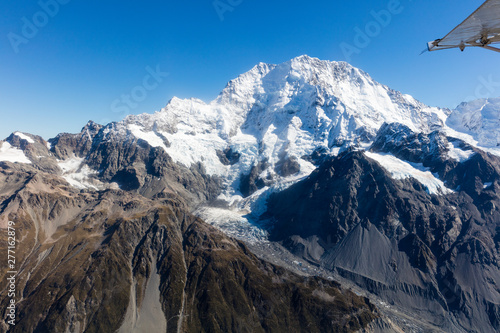 Aerial view of snow covered Mt. Cook / Aoraki in New Zealand's South Island