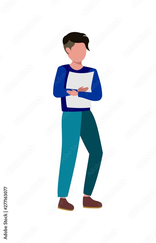 student illustration, man with a book standing, isolated figure student illustration, man with a book standing, isolated figure