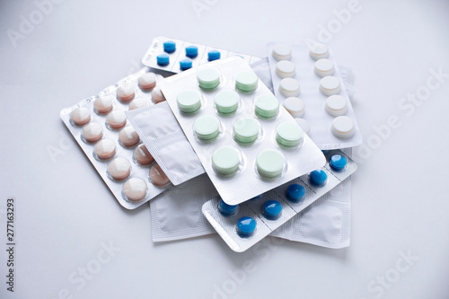 Canvas Print colorful pills in blister packs, a lot of drugs