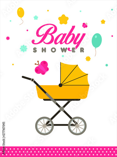 Baby Shower Invitation, Concept, Template, Banner, Logo Design, Icon, Poster, Label, Web Header, Background, Mnemonic with crib - Vector, Illustration photo
