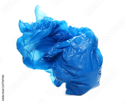 Crumpled plastic blue garbage roll ball isolated on white background