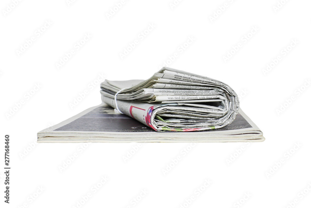 Newspaper roll and magazine on white background. Newspaper roll and magazine on white background.